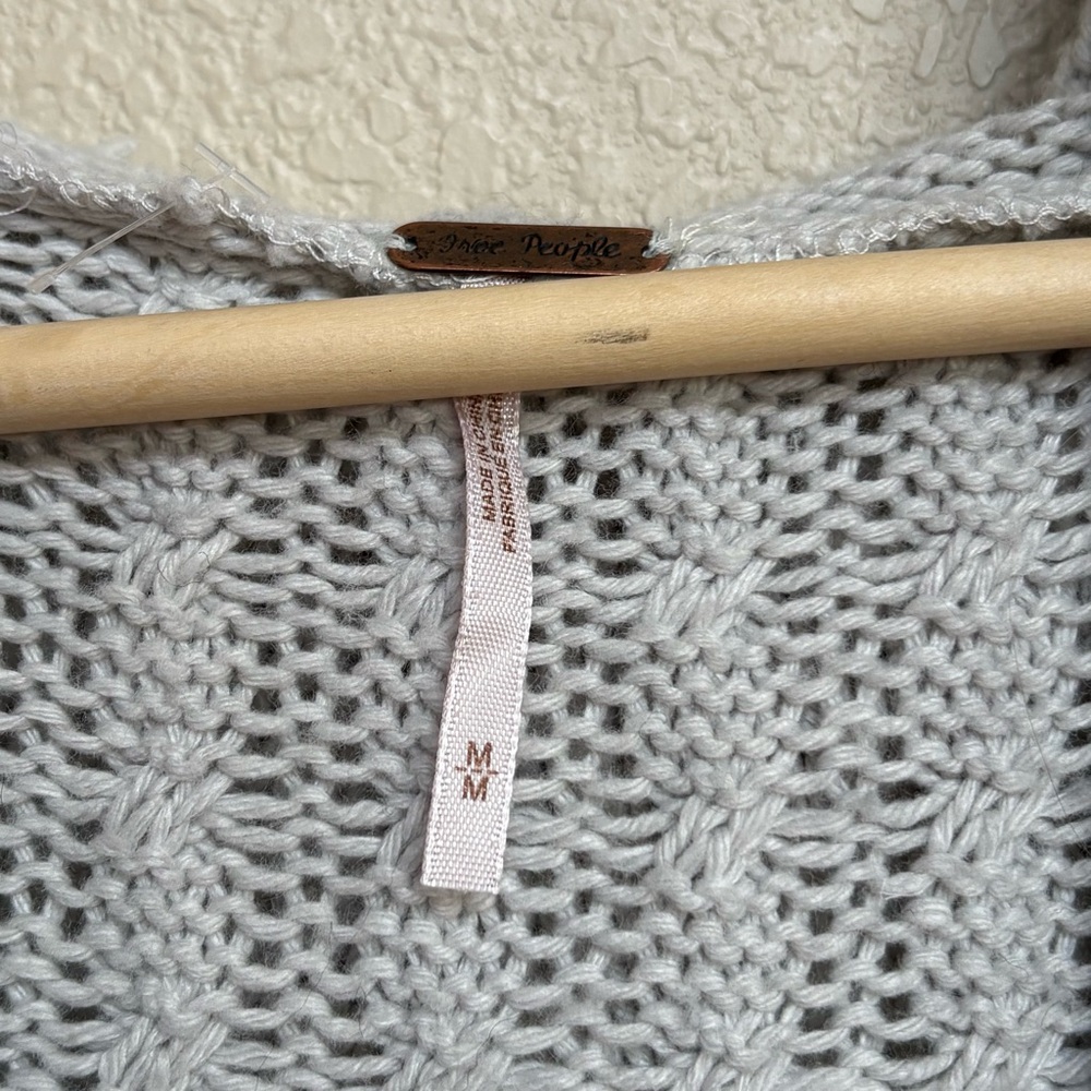 Free People We The Free Gray Blue Fair Isle Hooded Cardigan Sweater Coat Medium - Picture 5 of 8